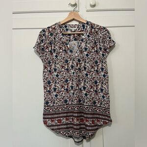 Lucky Brand Floral Hi-Low V-Neck Top Women’s Size M Medium Flowy Boho